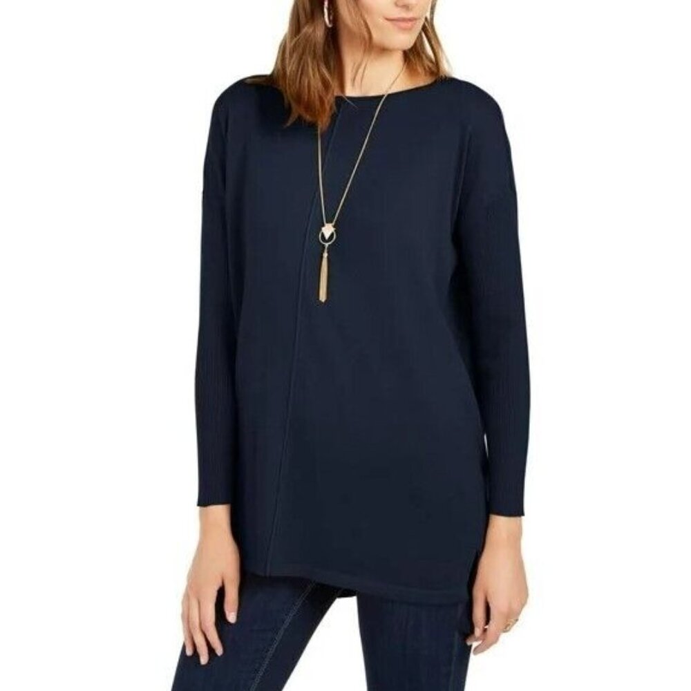 Style & Co Womens Plus 1X Industrial Blue Seam Front Tunic Sweater NWT A12